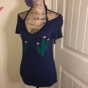 Alya Navy Cactus Cold Shoulder T-Shirt Size XS